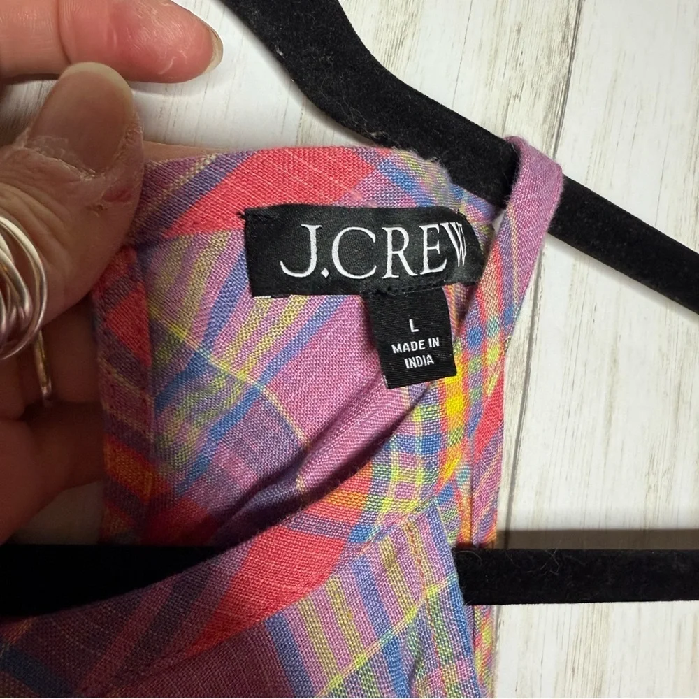 J. Crew Rainbow Linen Plaid Tank Top Large